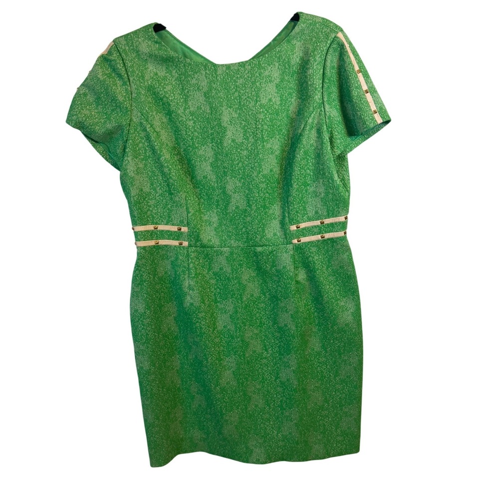 ANTONIO MELANI Women's Green Textured Sheath Dress Studded Detail‎ Size 14 FLAW